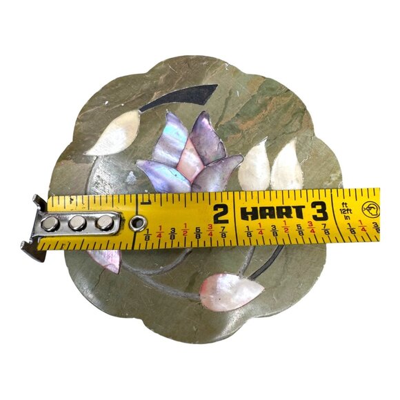 Vintage Soapstone Jewelry Trinket Ring Box Reticulated 3" Inlay Floral Pattern - Picture 4 of 11